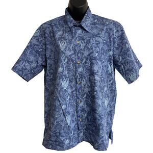 Two Paddles Hawaii Blue Ocean Reef Hawaiian Aloha Shirt Mens Medium Button Front